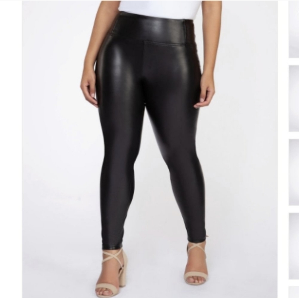 𝅺7fam leather look faux vegan leggings black 3x plus